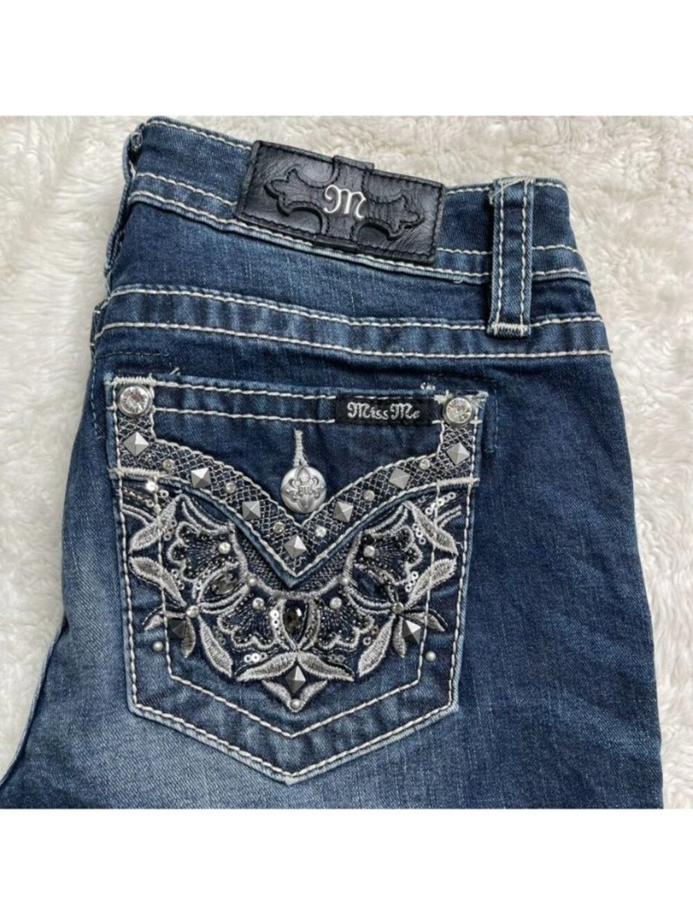 Miss Me Hailey Skinny Jeans Womens Size 27 Embellished Pocket Dark Wash Denim